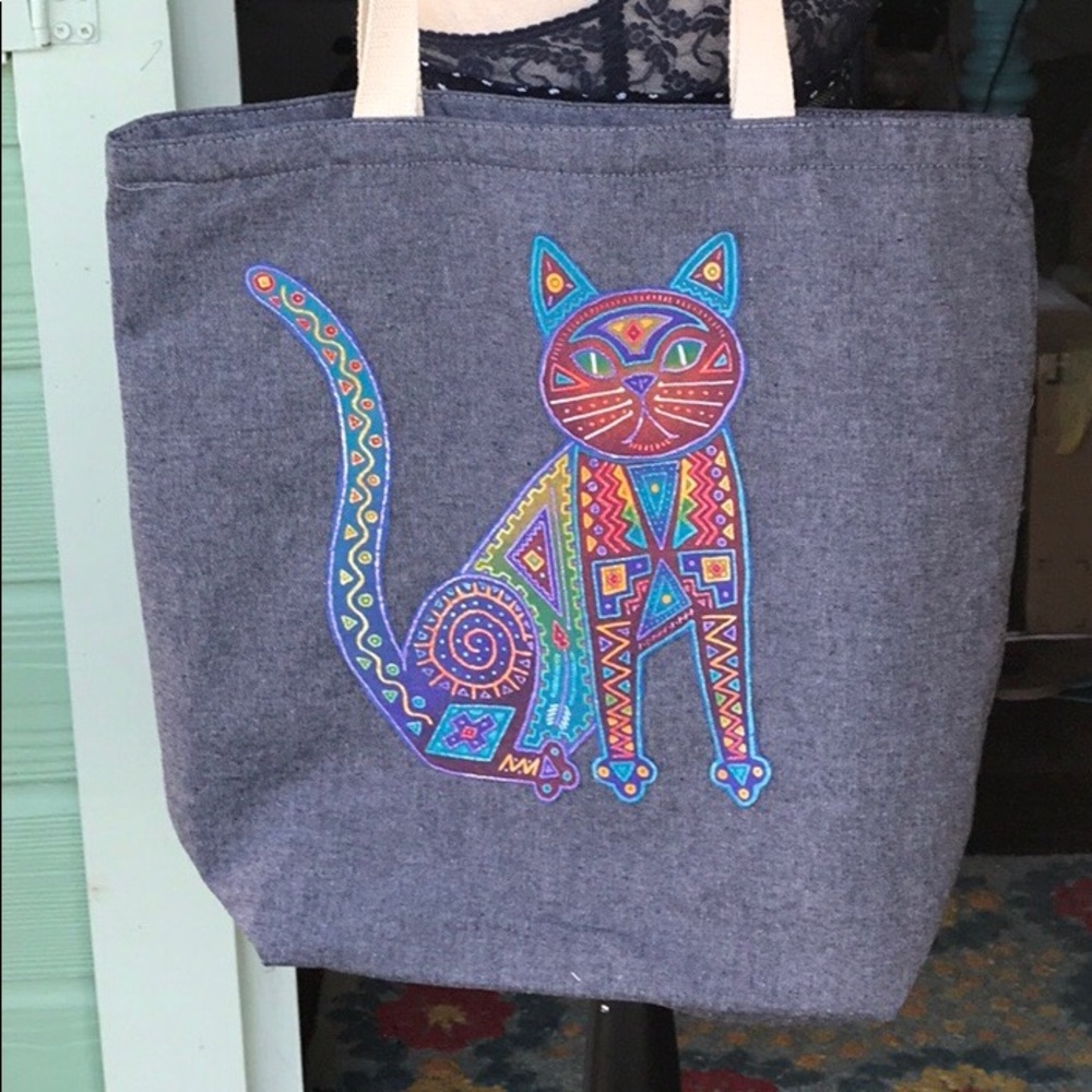 Denim tote with SouthWest Cat design
